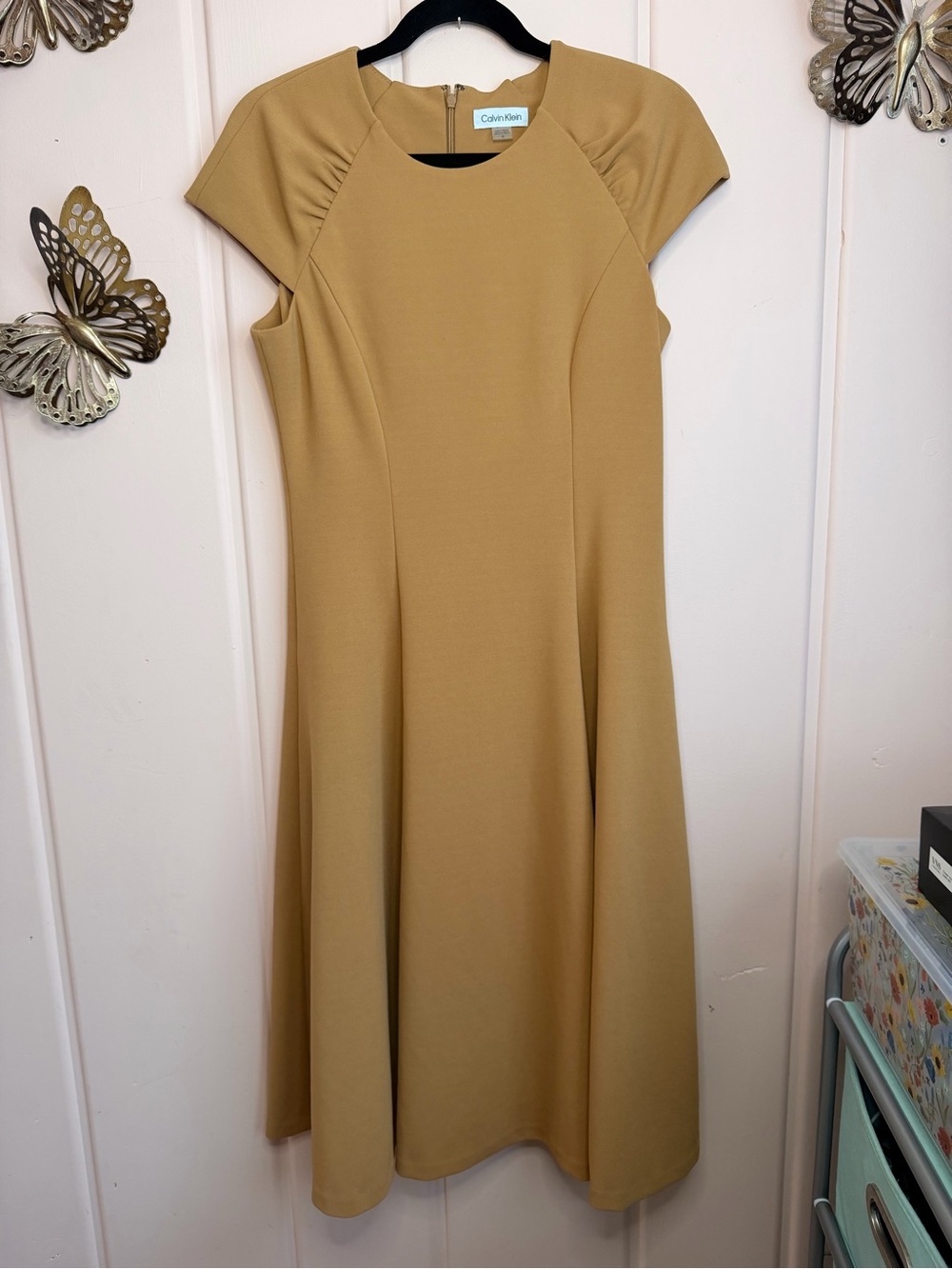 Calvin Klein Camel-Tan Midi A-Line Dress sz10